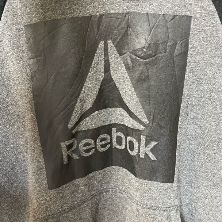 Reebok リーボック　長袖ビッグロゴデザインパーカー　フーディー　バイカラー　黒　ブラック　グレー　灰色　XＬサイズ　古着
