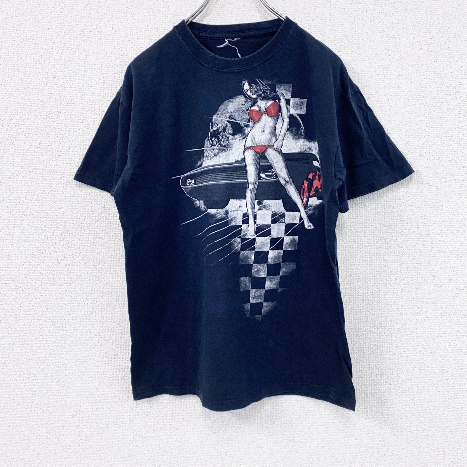 半袖プリントTシャツ　女性　クラシックカー　黒　ブラック　　古着