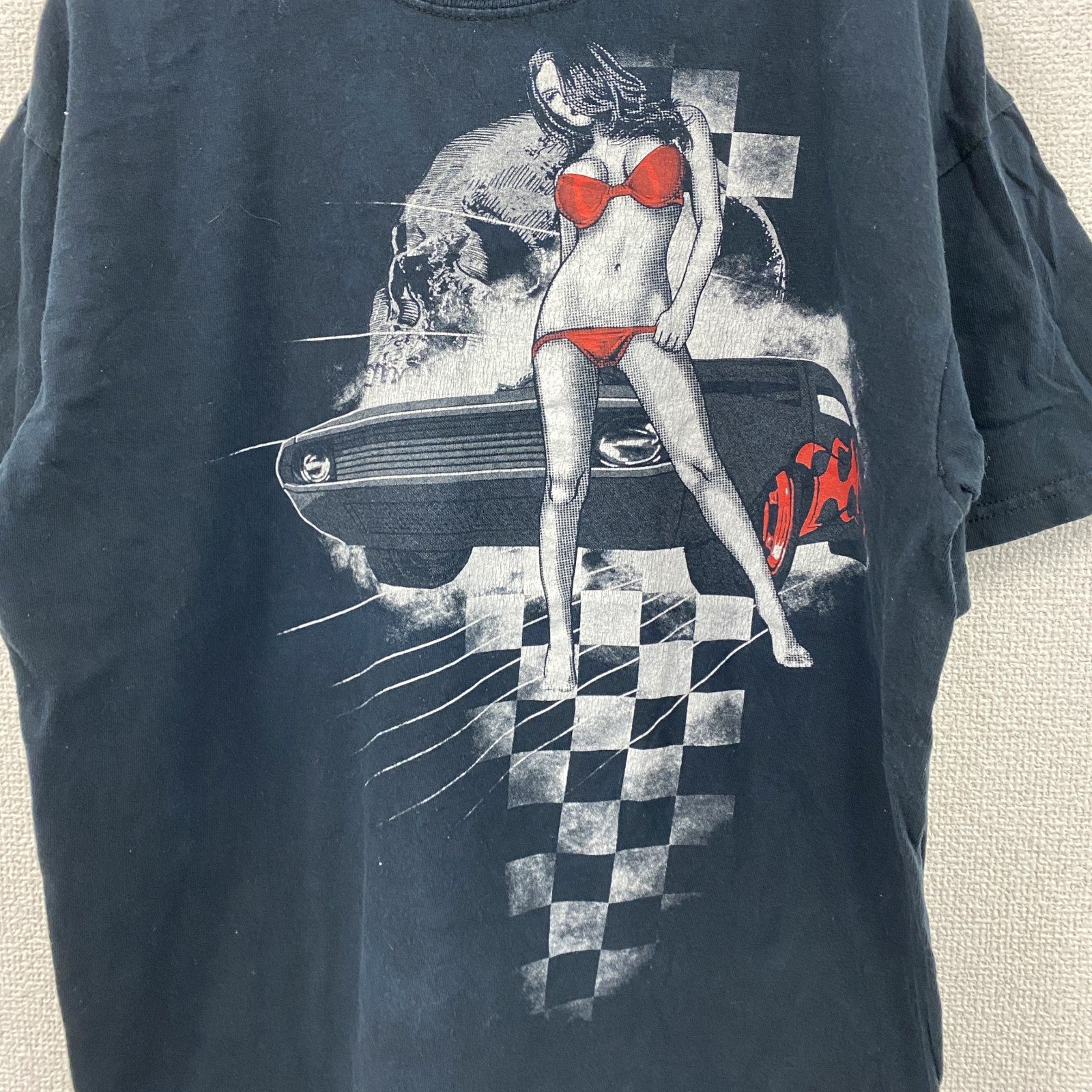 半袖プリントTシャツ　女性　クラシックカー　黒　ブラック　　古着