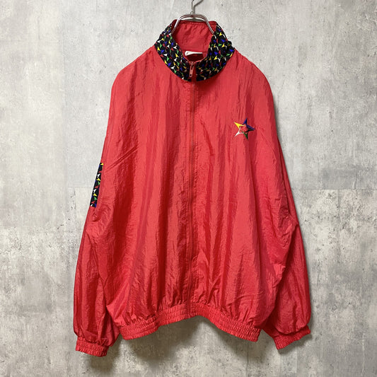 古着 used　SPEEDO　スピード　長袖フルジップナイロンジャケット　ワンポイント　刺　赤　レッド　レトロ　ストリート
