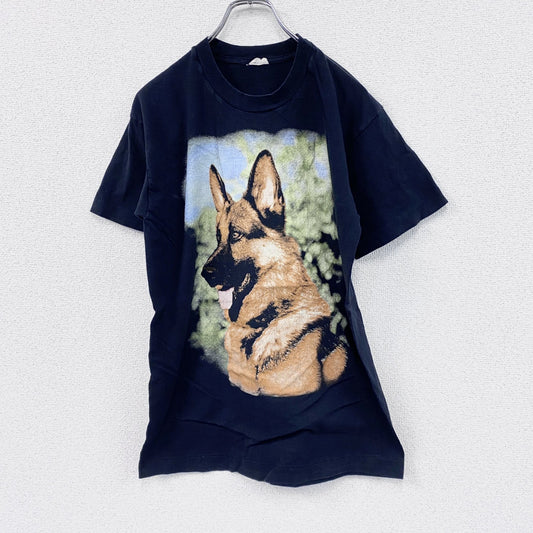 ～00s　半袖アニマルプリントTシャツ　ヴィンテージ　シングルステッチ　犬　シェパード　黒　ブラック