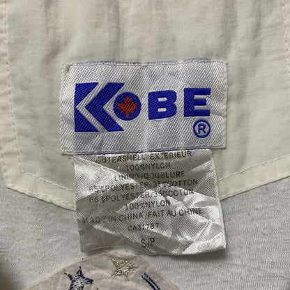 古着 used　KOBE　長袖フルジップナイロンジャケット　刺繍　バックプリント　SPIRIT　白　ホワイト　ネイビー　Lサイズ