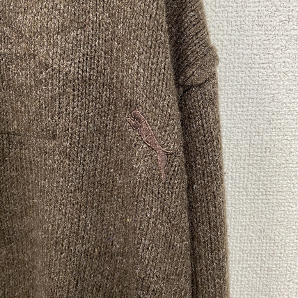 puma　プーマ　タートルネックニットセーター　異素材切り替え　無地　ワンポイント　スポーツ　茶色　ダークブラウン　Lサイズ　古着