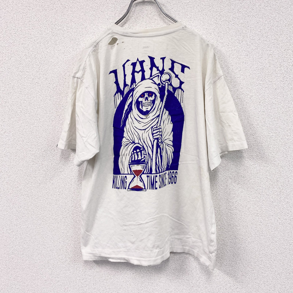 VANS　バンズ　半袖プリントTシャツ　ドクロ　白　ホワイト　Lサイズ　古着