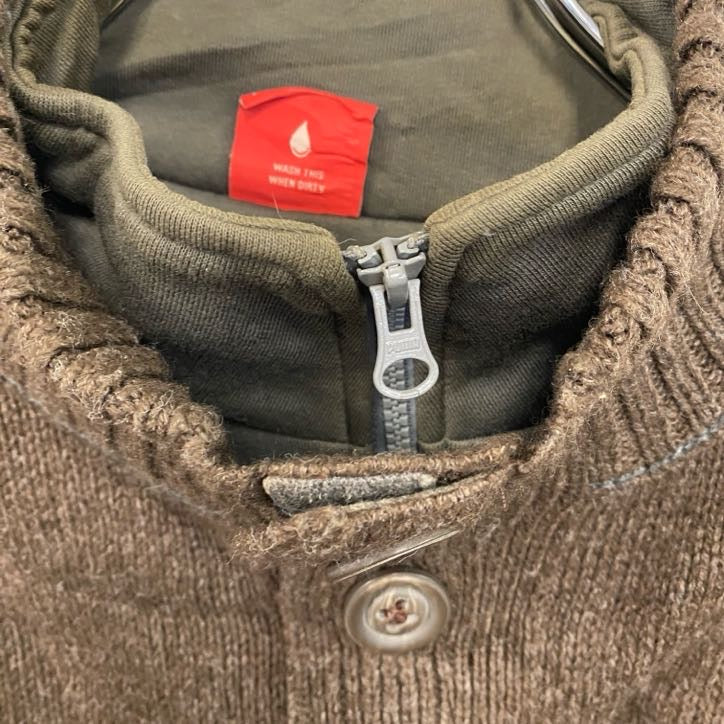 puma　プーマ　タートルネックニットセーター　異素材切り替え　無地　ワンポイント　スポーツ　茶色　ダークブラウン　Lサイズ　古着