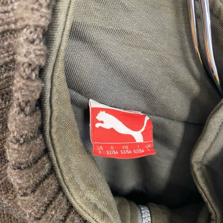 puma　プーマ　タートルネックニットセーター　異素材切り替え　無地　ワンポイント　スポーツ　茶色　ダークブラウン　Lサイズ　古着