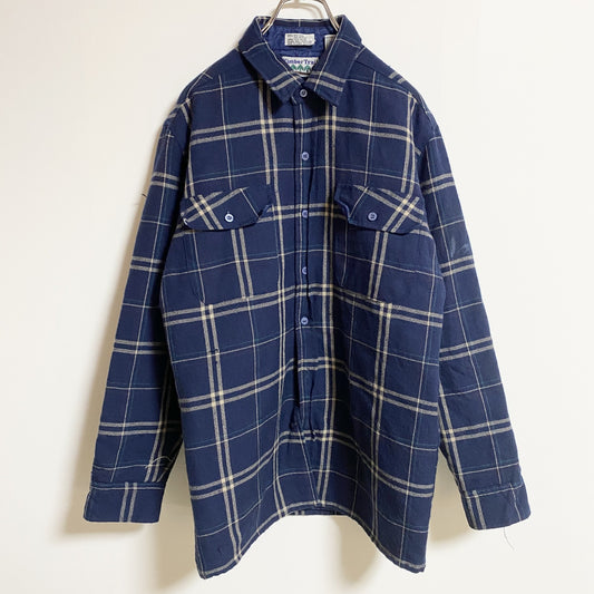 古着 used　TimberTrail　長袖CPOジャケット　チェック柄　ネイビー　レトロ　デザイン　秋冬服　Mサイズ