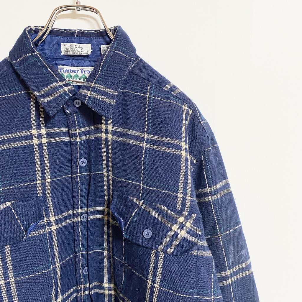TimberTrail　長袖CPOジャケット　チェック柄　ネイビー　紺　レトロ　デザイン　秋冬服　Mサイズ　古着