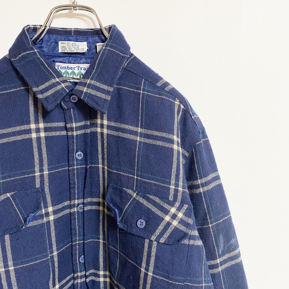 TimberTrail　長袖CPOジャケット　チェック柄　ネイビー　紺　レトロ　デザイン　秋冬服　Mサイズ　古着