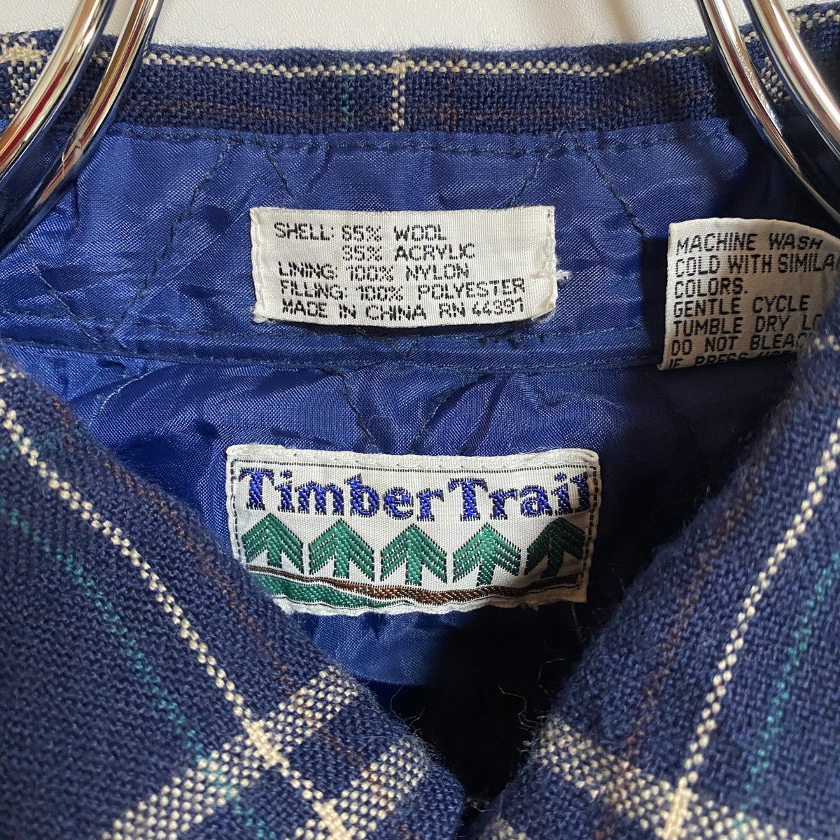 TimberTrail　長袖CPOジャケット　チェック柄　ネイビー　紺　レトロ　デザイン　秋冬服　Mサイズ　古着