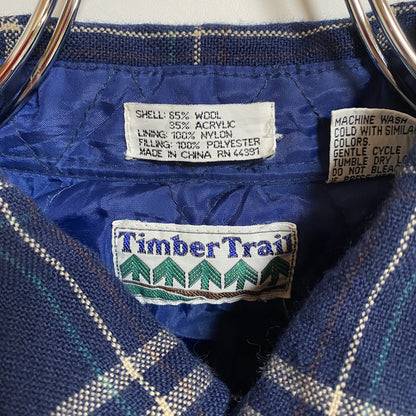 古着 used　TimberTrail　長袖CPOジャケット　チェック柄　ネイビー　レトロ　デザイン　秋冬服　Mサイズ