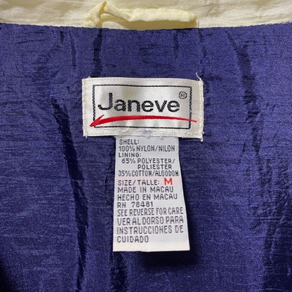 古着 used　Janeve　長袖フルジップナイロンジャケット　切り替え　ネイビー　白　ホワイト　レトロ　ストリート　Mサイズ