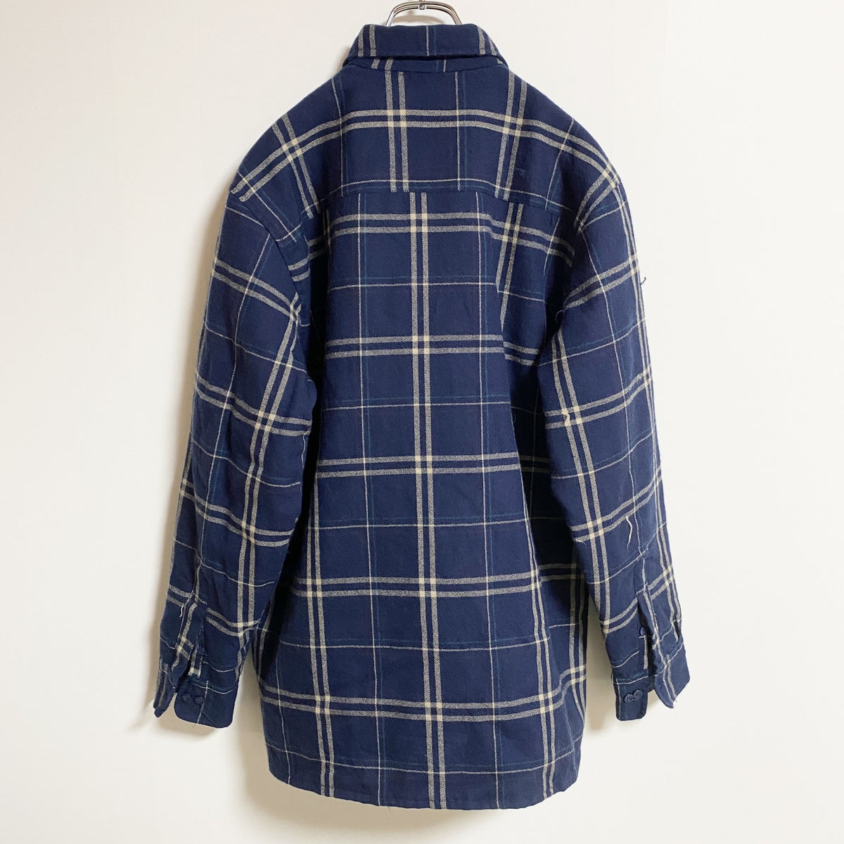 TimberTrail　長袖CPOジャケット　チェック柄　ネイビー　紺　レトロ　デザイン　秋冬服　Mサイズ　古着