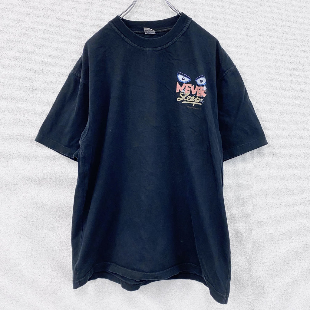 HOR　半袖プリントTシャツ　NEVER Sleep　黒　ブラック　BIGサイズ　古着