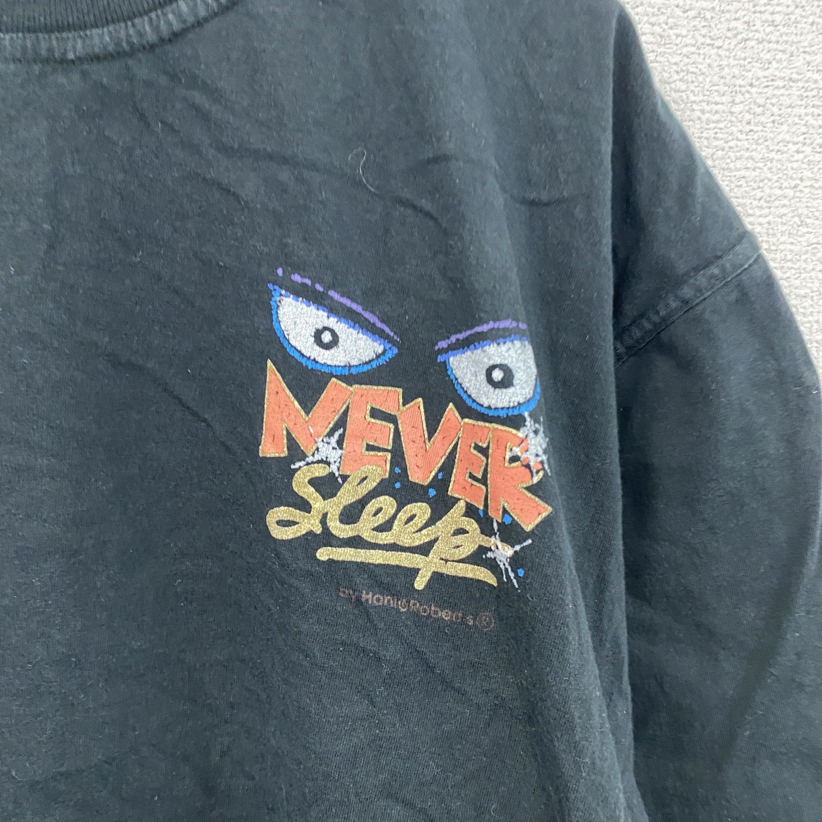 HOR　半袖プリントTシャツ　NEVER Sleep　黒　ブラック　BIGサイズ　古着