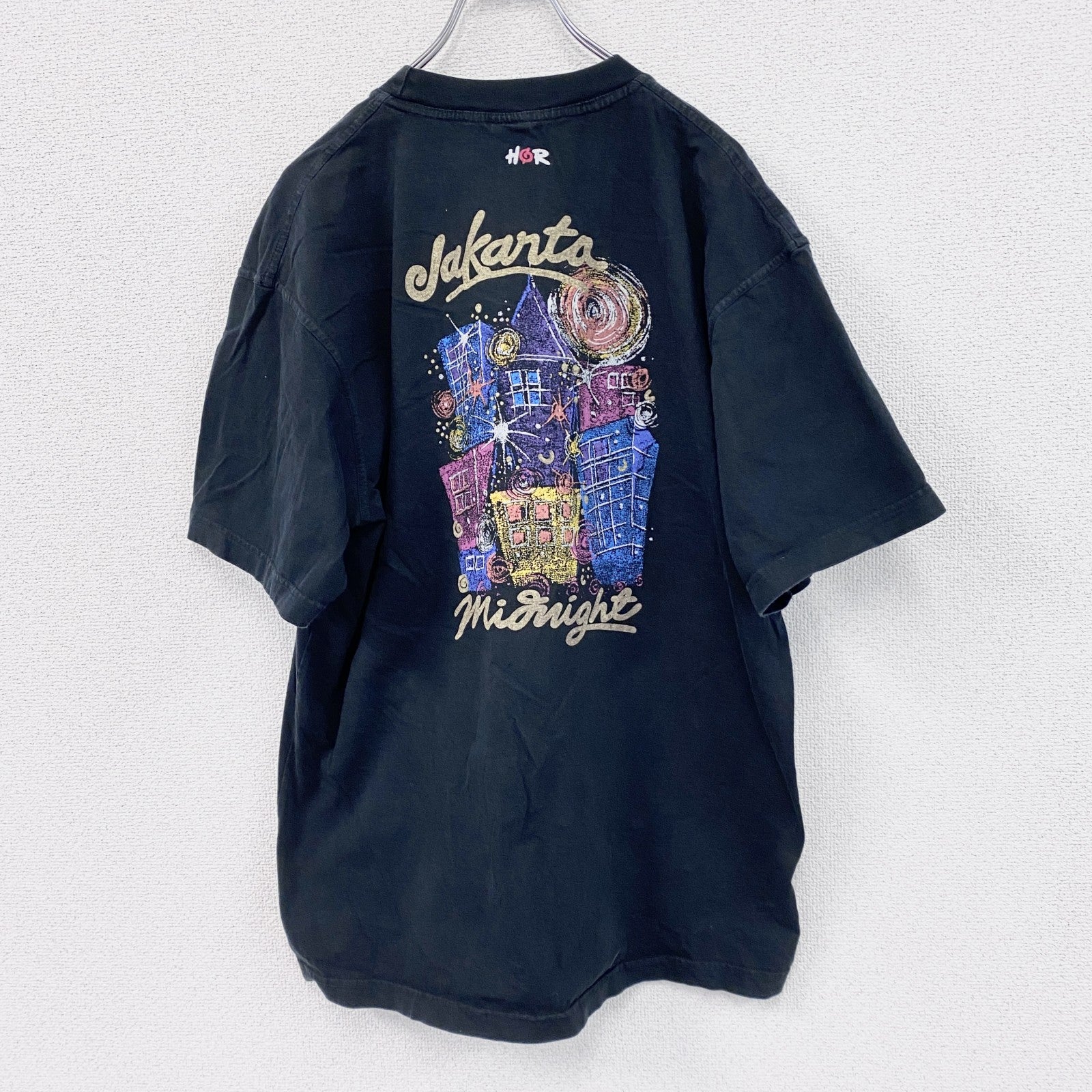 HOR　半袖プリントTシャツ　NEVER Sleep　黒　ブラック　BIGサイズ　古着