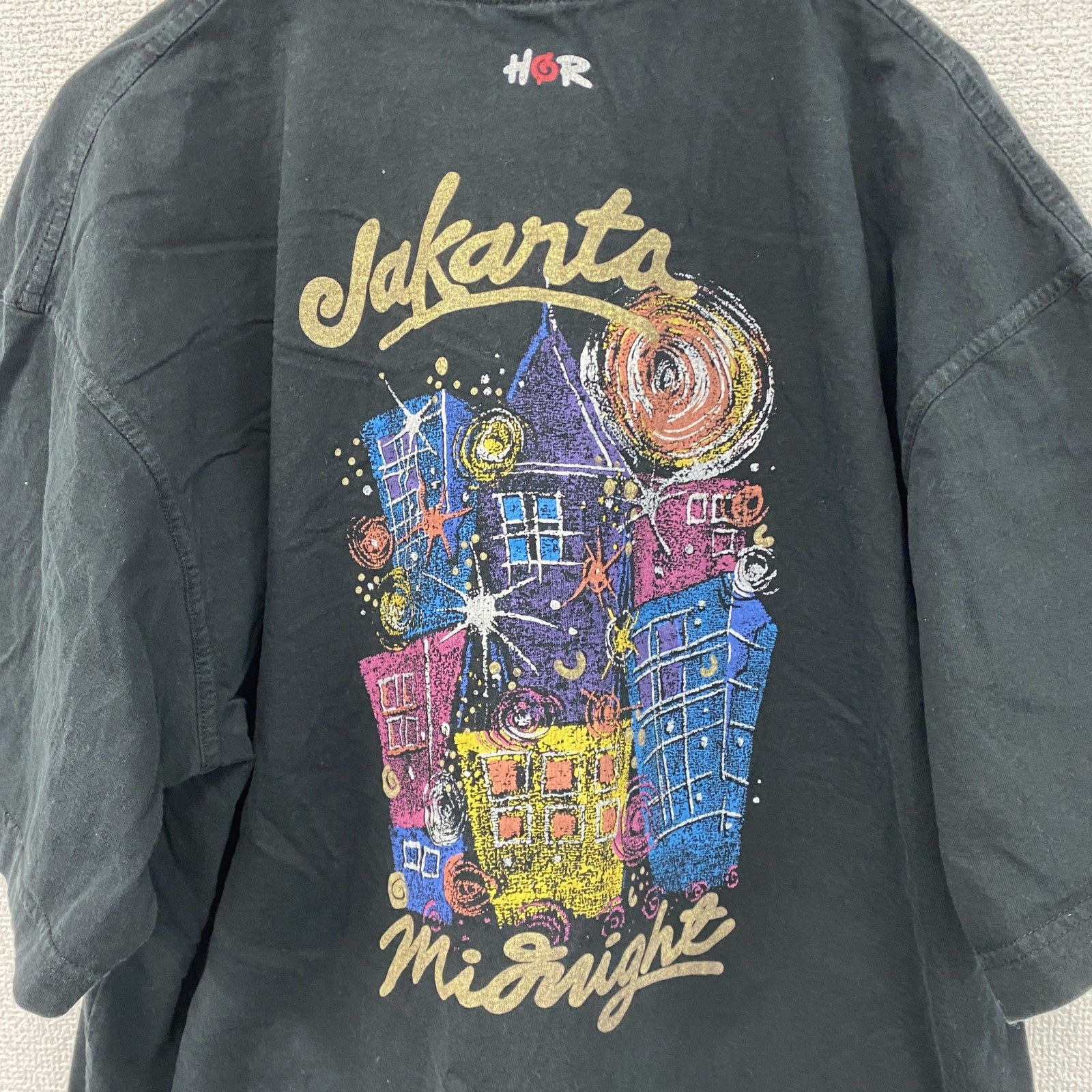 HOR　半袖プリントTシャツ　NEVER Sleep　黒　ブラック　BIGサイズ　古着
