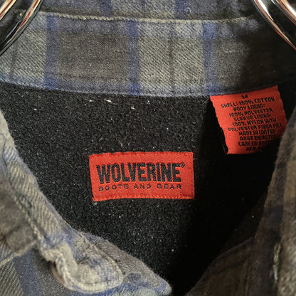 古着 used　WOLVERINE　長袖CPOジャケット　チェック柄　ワンポイント　レトロ　デザイン　秋冬服　Ｍサイズ