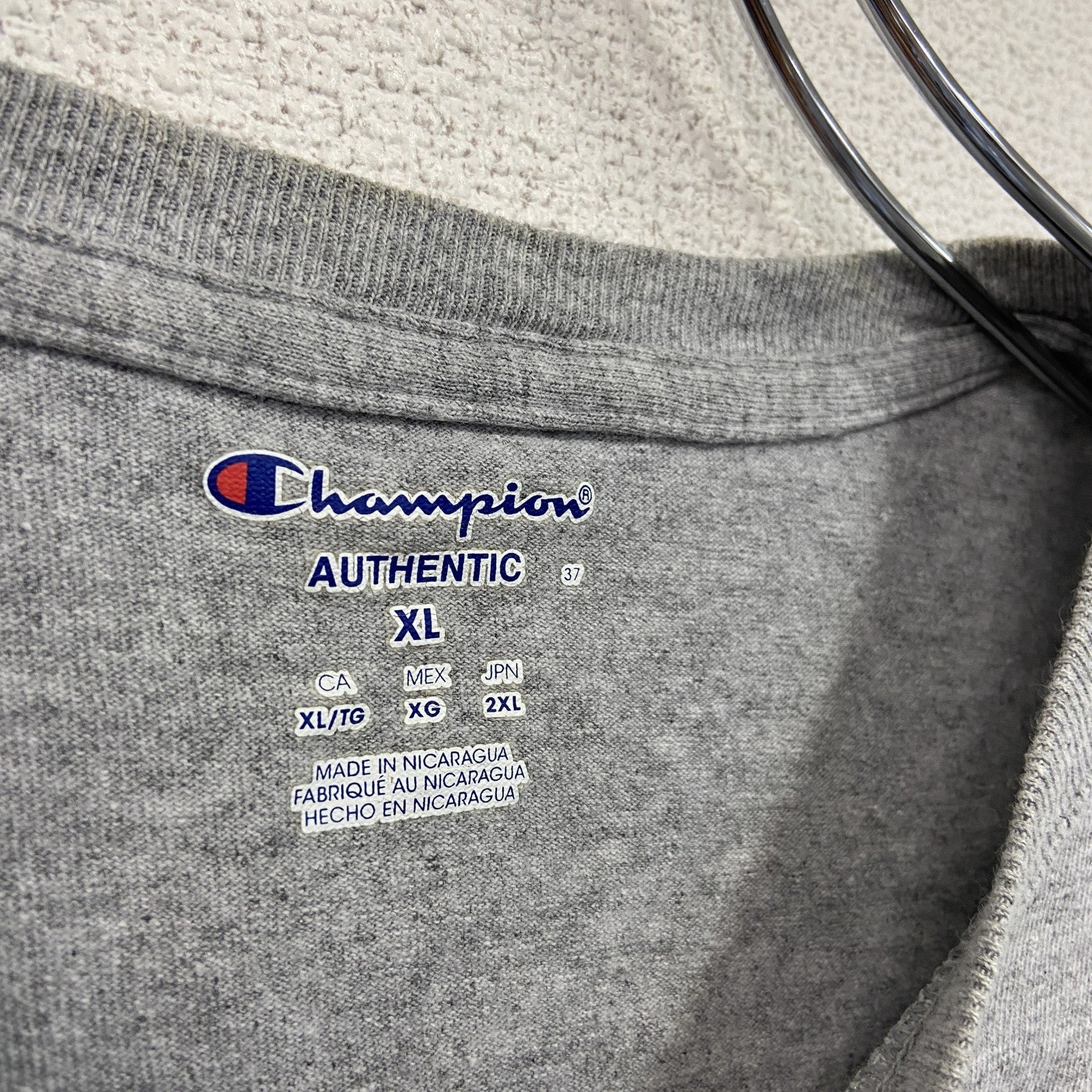 Champion　チャンピオン　半袖プリントTシャツ　グレー　灰色　XLサイズ　古着