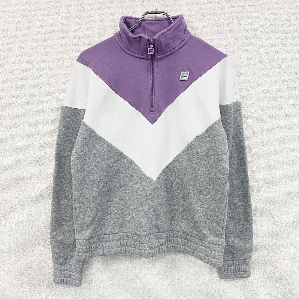 FILA　フィラ　ハーフジップスウェット/トレーナー　グレー　灰色　ホワイト　パープル　Mサイズ　古着