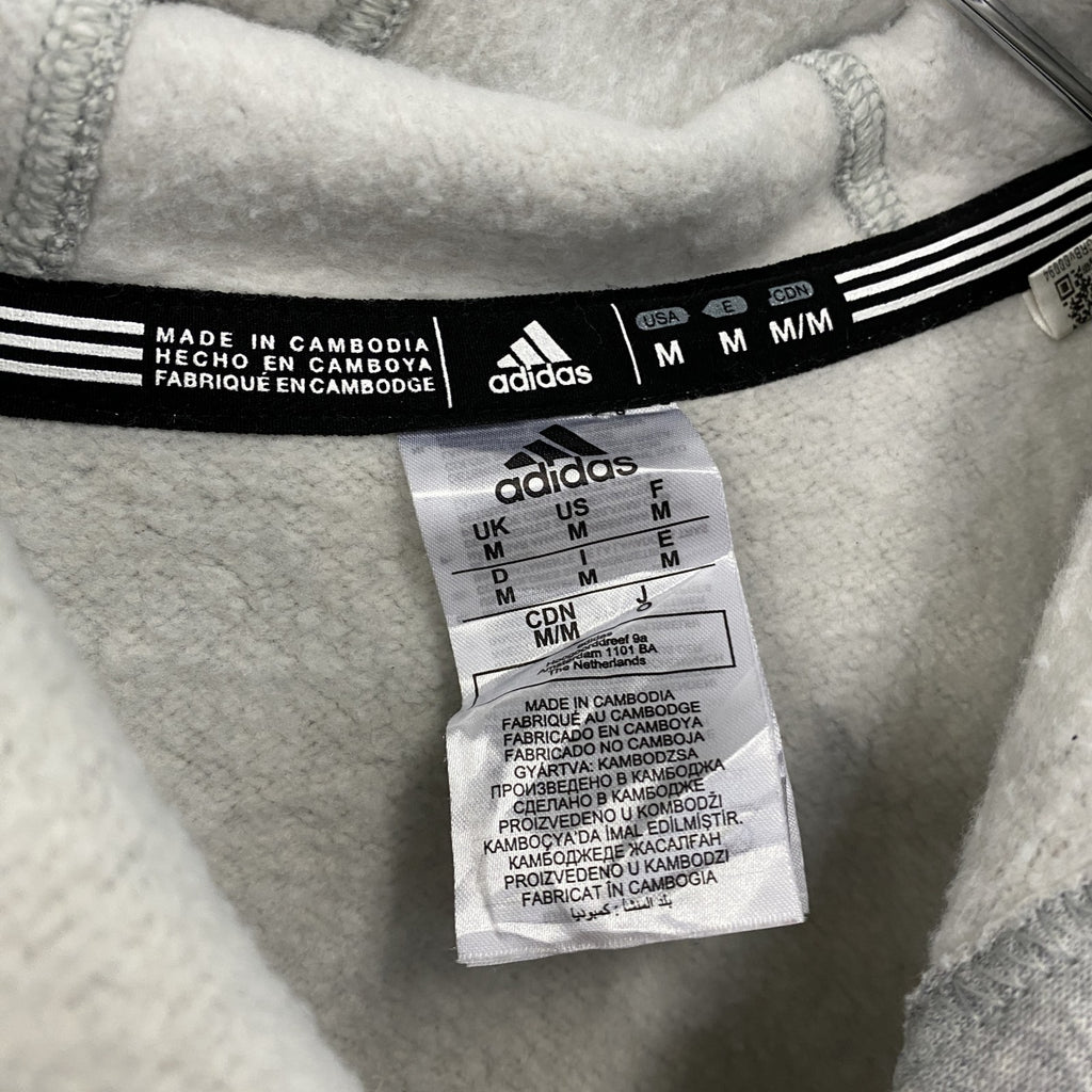 adidas　アディダス　スウェットパーカー/フーディー　カプセルプリント　パフォーマンスロゴ　灰色　グレー　Mサイズ トレーナー スウェットトップス フード付き 古着