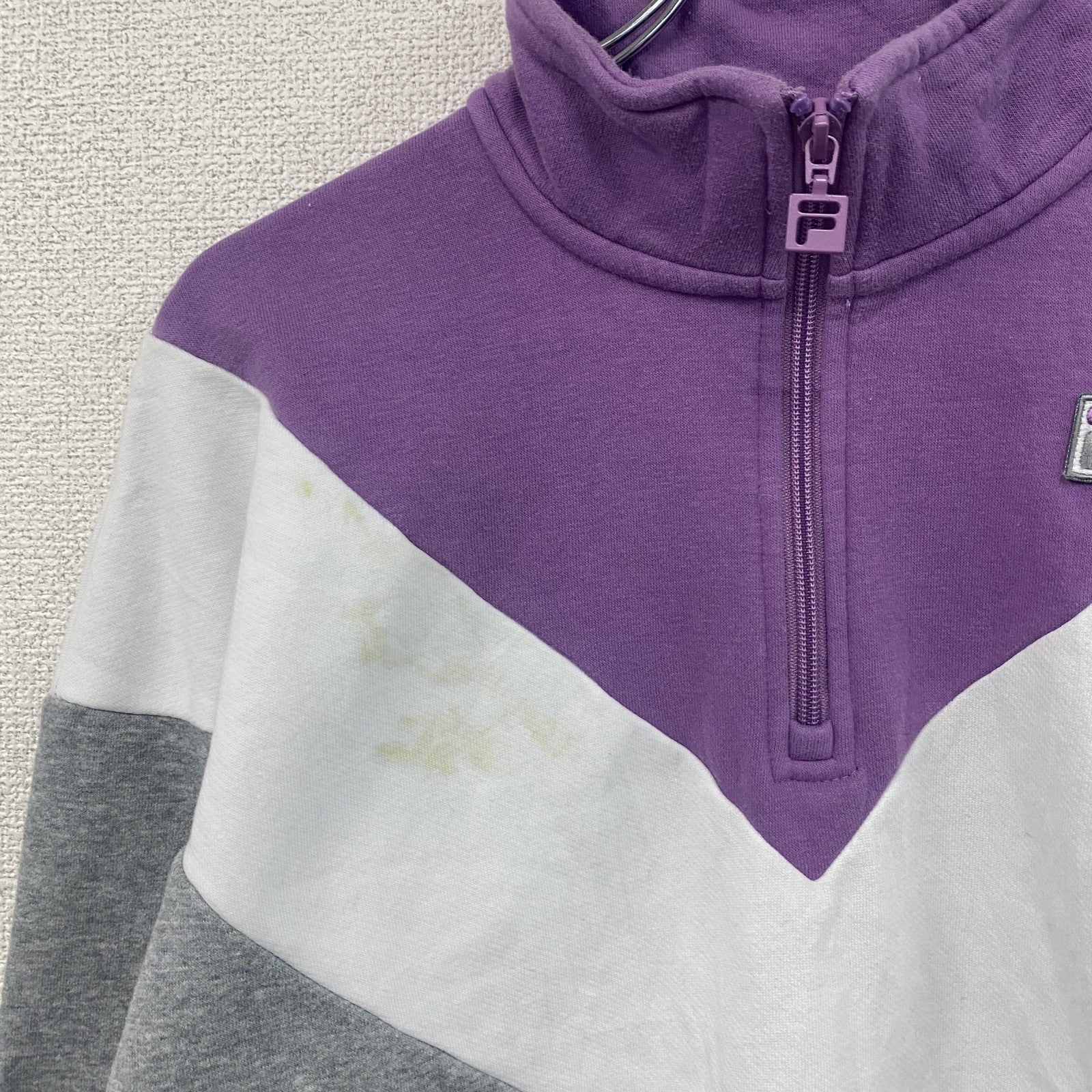 FILA　フィラ　ハーフジップスウェット/トレーナー　グレー　灰色　ホワイト　パープル　Mサイズ　古着