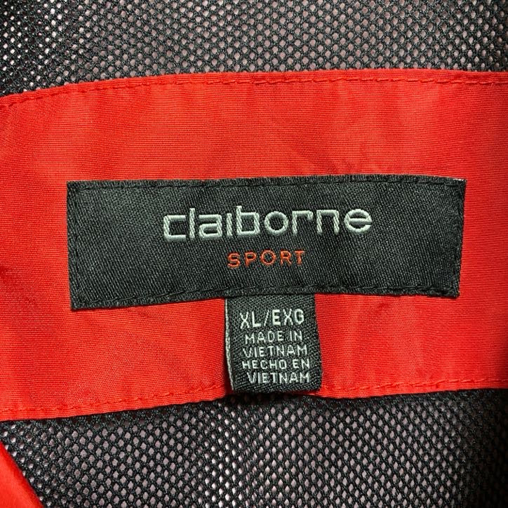 古着 used　claiborne　長袖ポイント刺繍マウンテンジャケット　ハイネックブルゾン　赤　ビッグシルエット　XLサイズ