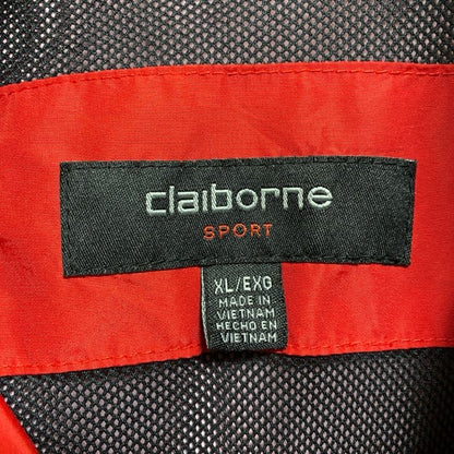 古着 used　claiborne　長袖ポイント刺繍マウンテンジャケット　ハイネックブルゾン　赤　ビッグシルエット　XLサイズ