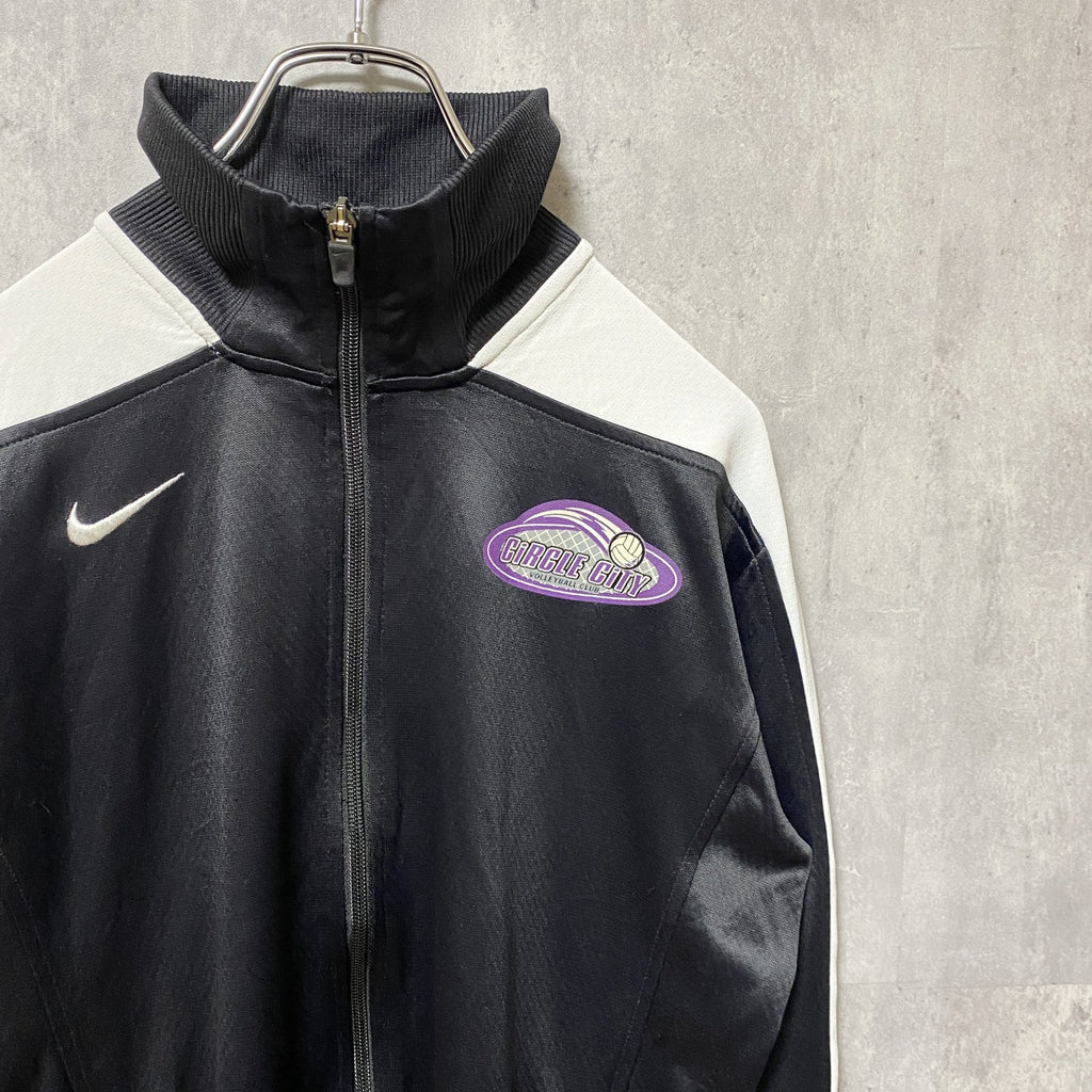 NIKE ナイキ　DRI-FIT　長袖トラックジャケット　ジャージ　スポーツウェア　ロゴ刺繍　バレーボール　黒　ブラック　古着