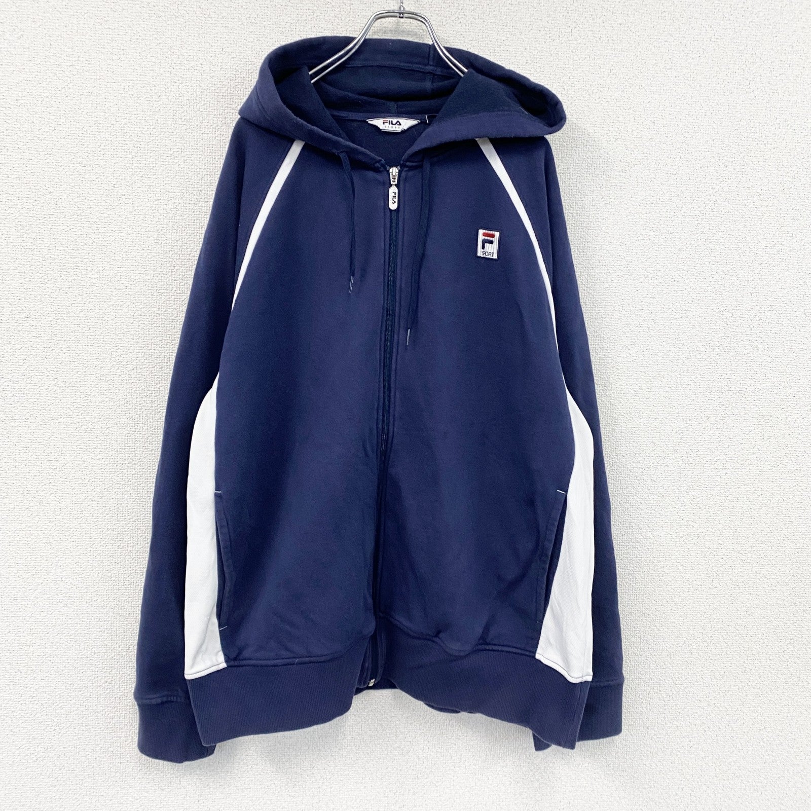 FILA　フィラ　フルジップスウェットパーカー/フーディー　紺　ネイビー　XLサイズ　古着
