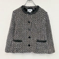 ～00s　PENDELTON　ペンドルトン　ノーカラーツイードジャケット　レザー切替　シルク95％　モノクロ　古着