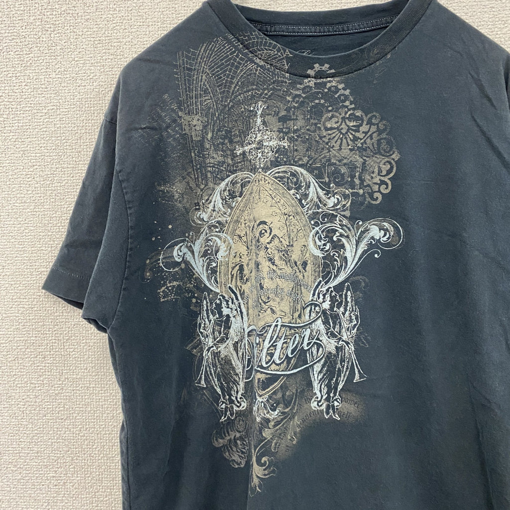 90s　Filter　半袖プリントイラストTシャツ　シングルステッチ　英字プリント　アーチプリント　黒　ブラック　Lサイズ　　ヴィンテージ　古着