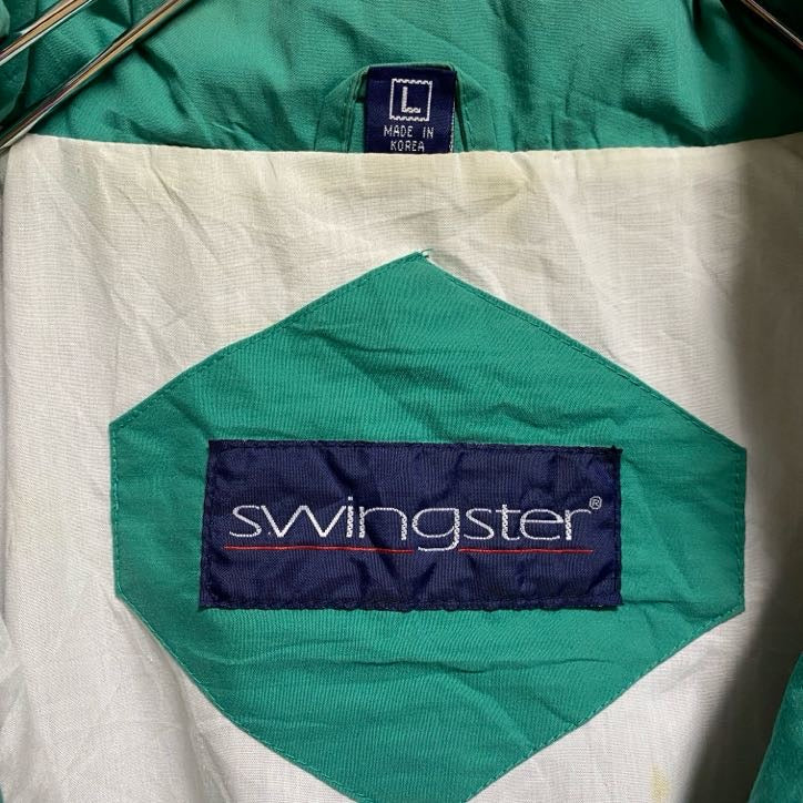 古着 used　swingster　長袖ワンポイント刺繍マウンテンジャケット　ハイネックブルゾン　ネイビー　ヴィンテージ　Lサイズ