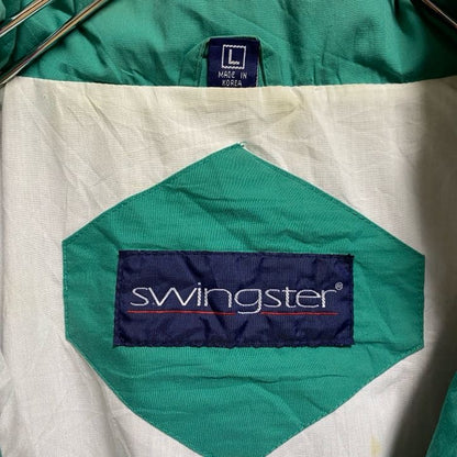 古着 used　swingster　長袖ワンポイント刺繍マウンテンジャケット　ハイネックブルゾン　ネイビー　ヴィンテージ　Lサイズ