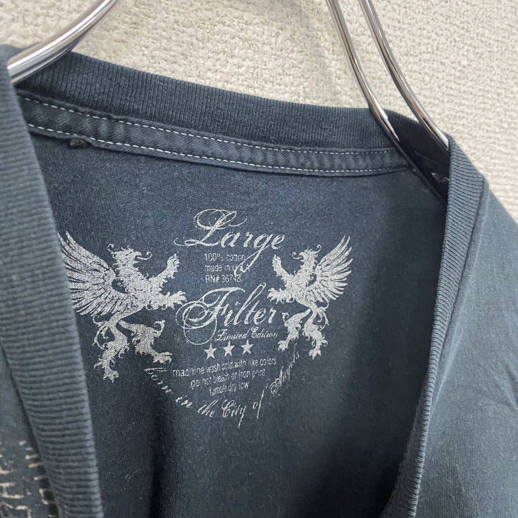 90s　Filter　半袖プリントイラストTシャツ　シングルステッチ　英字プリント　アーチプリント　黒　ブラック　Lサイズ　　ヴィンテージ　古着