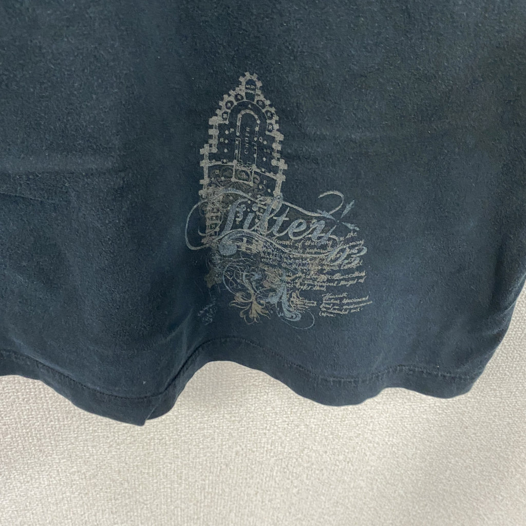 90s　Filter　半袖プリントイラストTシャツ　シングルステッチ　英字プリント　アーチプリント　黒　ブラック　Lサイズ　　ヴィンテージ　古着