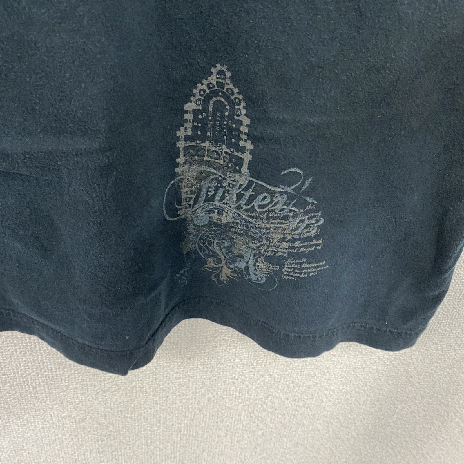 90s　Filter　半袖プリントイラストTシャツ　シングルステッチ　英字プリント　アーチプリント　黒　ブラック　Lサイズ　　ヴィンテージ　古着