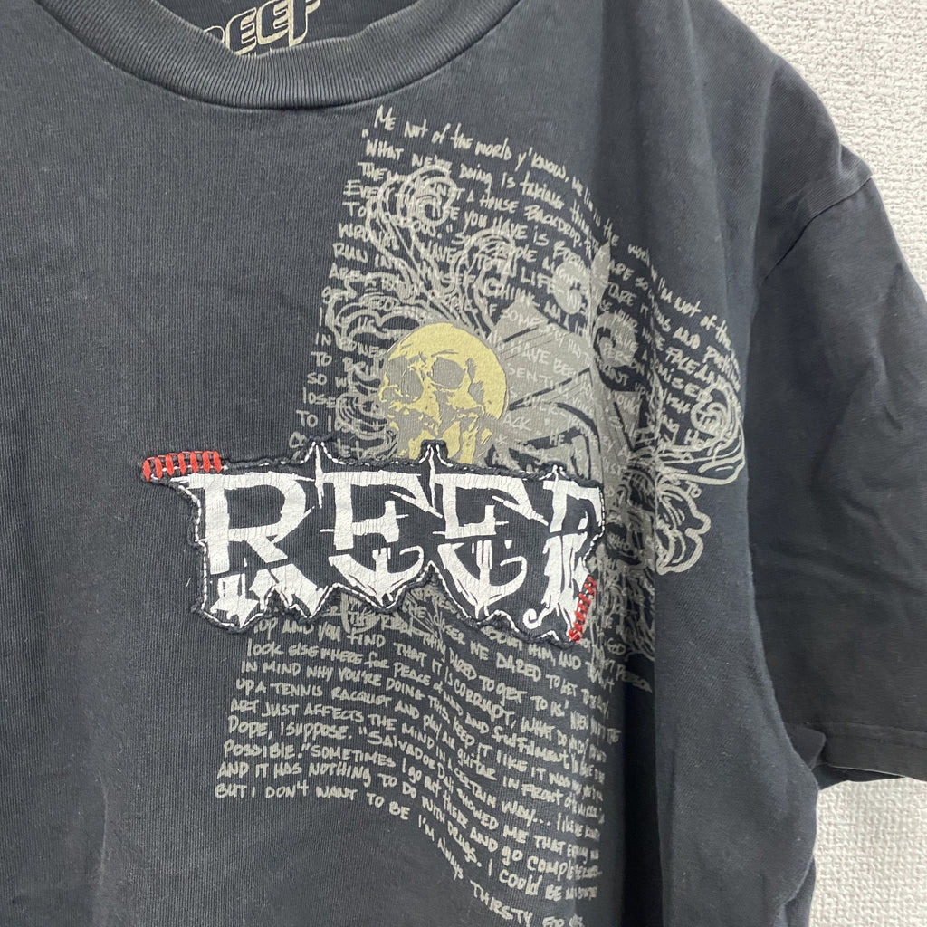 GIACOMONI LUCIEN　REEF　半袖プリントTシャツ　スカル　骸骨　英字プリント　クルーネック　黒　ブラック　XLサイズ　古着