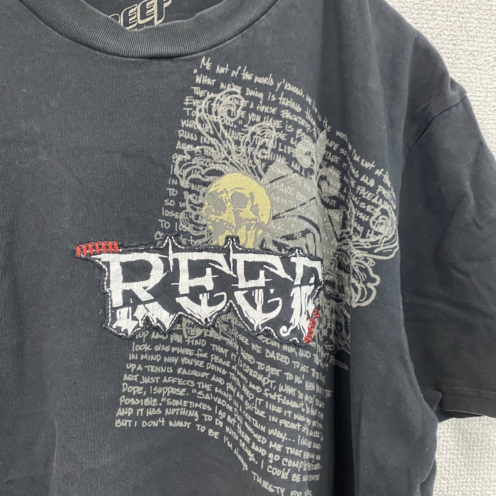 GIACOMONI LUCIEN　REEF　半袖プリントTシャツ　スカル　骸骨　英字プリント　クルーネック　黒　ブラック　XLサイズ　古着