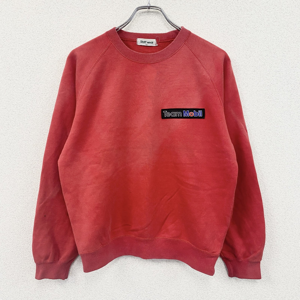 Staff wear　Team Mobil　スウェット/トレーナー　ラグランスリーブ　フェード　赤　レッド　Lサイズ　古着