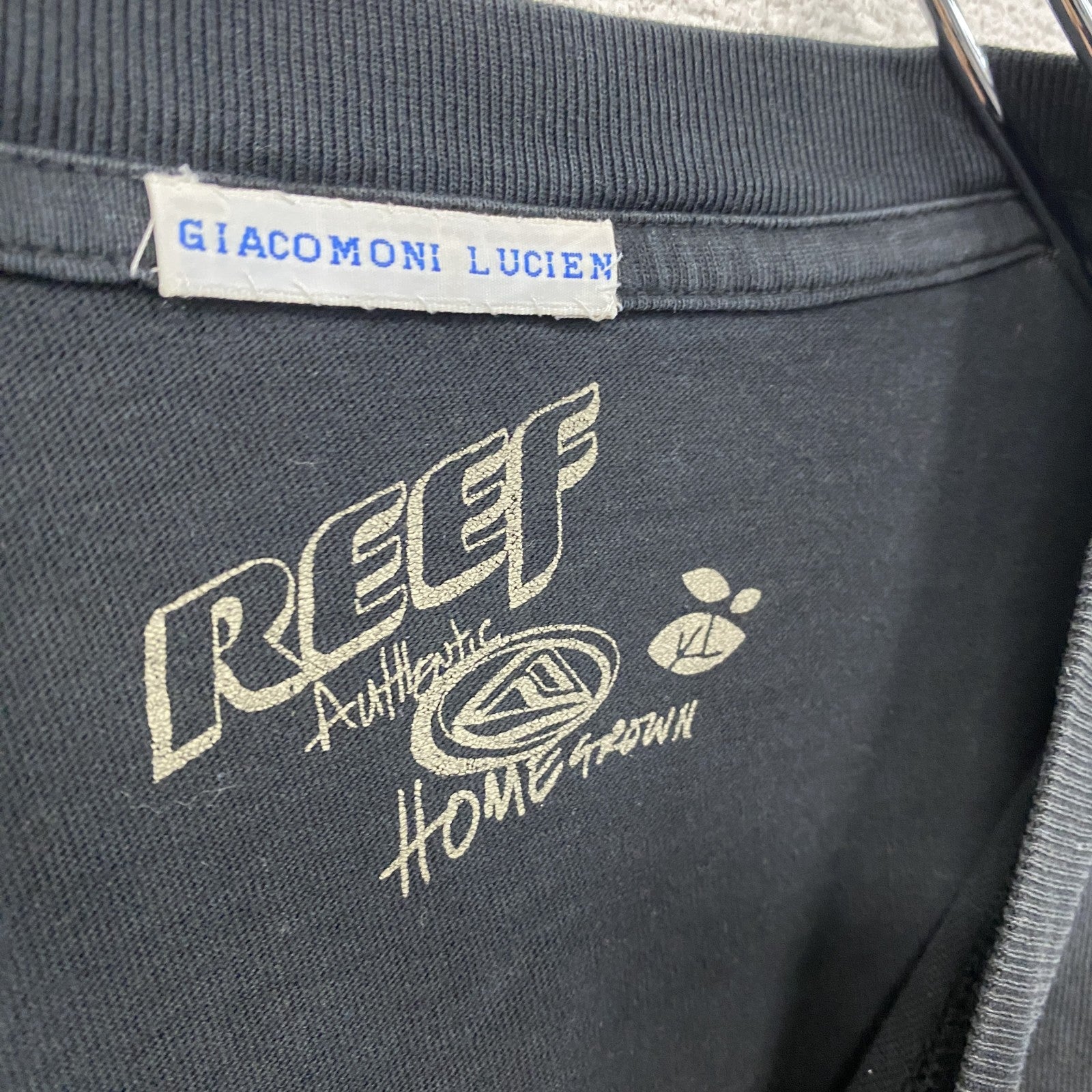 GIACOMONI LUCIEN　REEF　半袖プリントTシャツ　スカル　骸骨　英字プリント　クルーネック　黒　ブラック　XLサイズ　古着