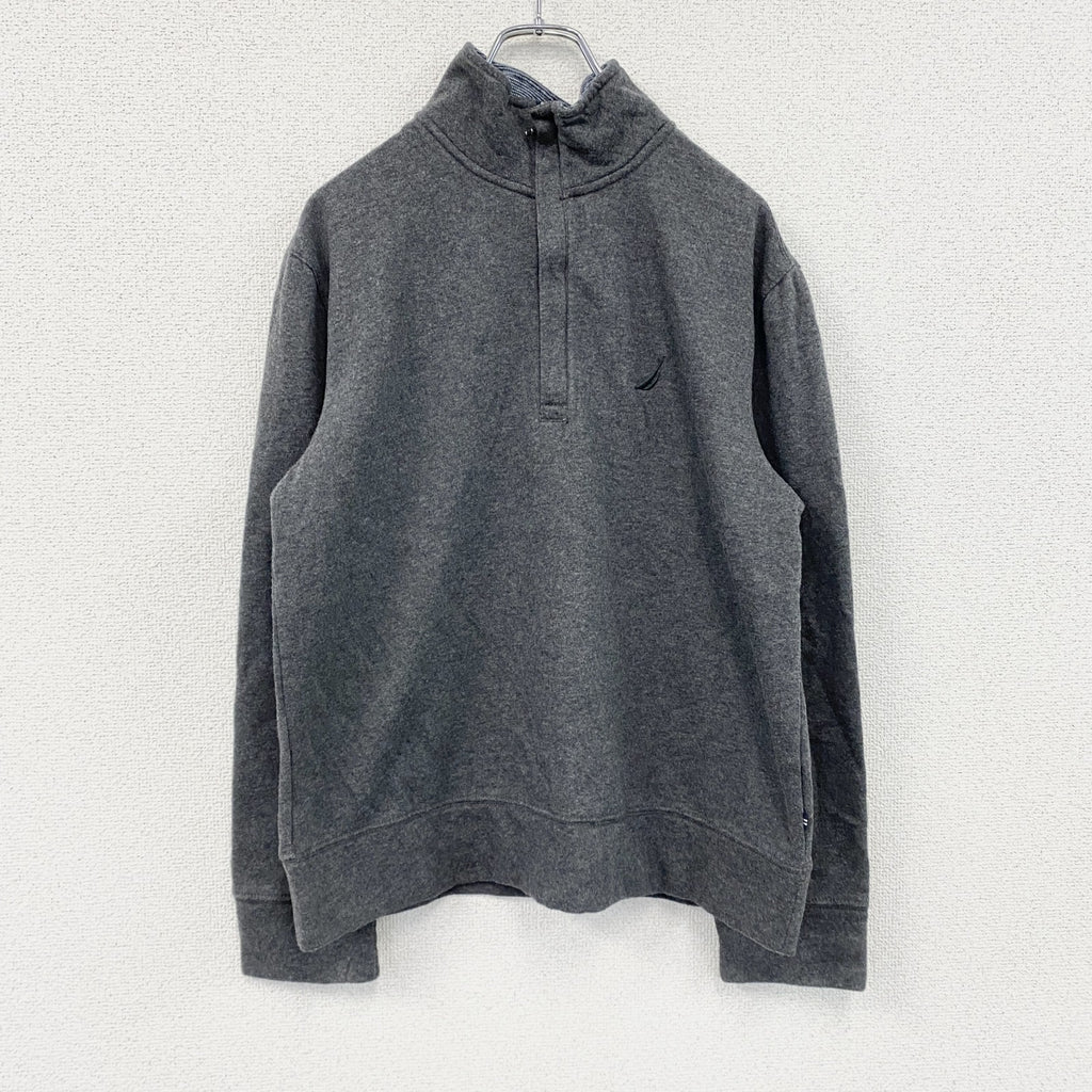 NAUTICA　ノーティカ　ハーフジップスウェット/トレーナー　比翼仕立て　灰色　グレー　Sサイズ スウェットトップス メンズ コットン 古着