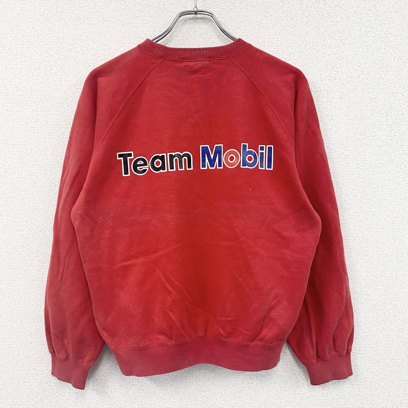 Staff wear　Team Mobil　スウェット/トレーナー　ラグランスリーブ　フェード　赤　レッド　Lサイズ　古着