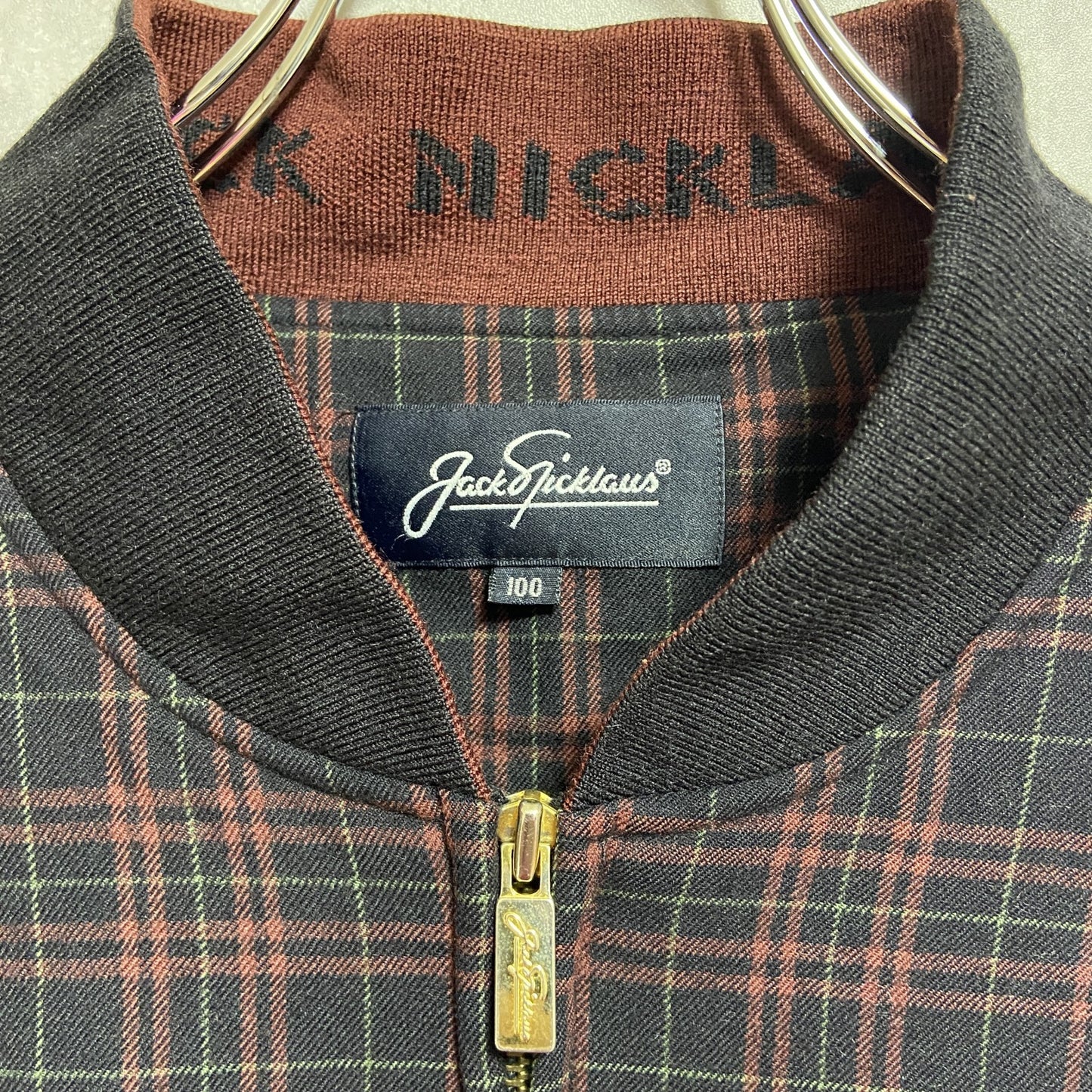 古着 used　Jack Nicklaus ジャックニクラウス　長袖フルジップブルゾン　ジャケット　チェック柄　ワンポイント刺繍