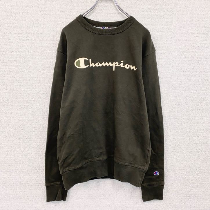 champion　チャンピオン　スウェット/トレーナー　デカロゴ　ストリート　ワンポイント　クルーネック　現行　カーキ　Sサイズ　古着