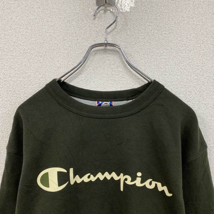 champion　チャンピオン　スウェット/トレーナー　デカロゴ　ストリート　ワンポイント　クルーネック　現行　カーキ　Sサイズ　古着