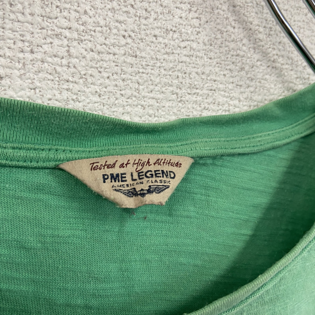 PME LEGEND　半袖プリントアニマルTシャツ　アーチプリント　英字プリント　鷹　三角タグ　緑　グリーン　Lサイズ　古着