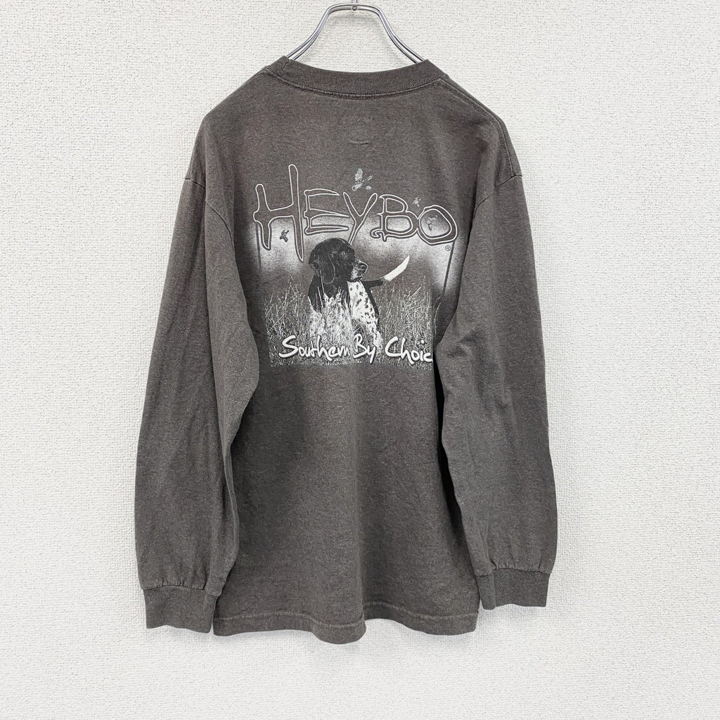 HEYBO　ヘイボ　長袖プリントアニマルTシャツ/ロンT　茶色　ブラウン　Mサイズ　古着