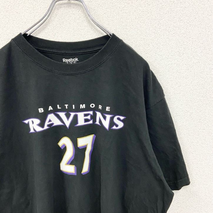 Reebok リーボック　NFL　ボルチモア・レイブンズ　RICE ライス　半袖プリントTシャツ　黒　ブラック　XLサイズ　古着