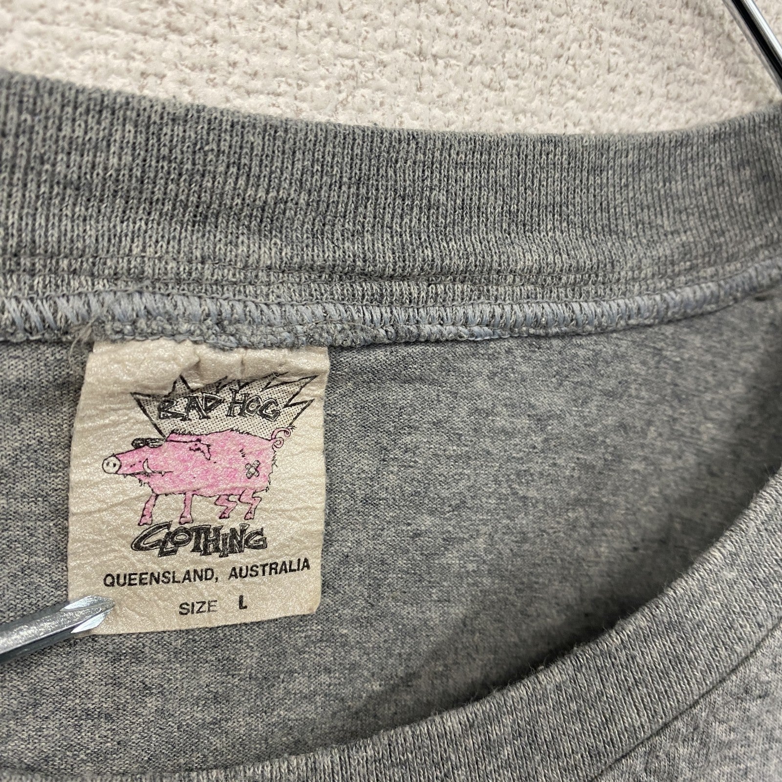 ～00s　CLOTHING　半袖プリントTシャツ　企業ロゴ　両面プリント　ヴィンテージ　灰色　グレー　Lサイズ　古着